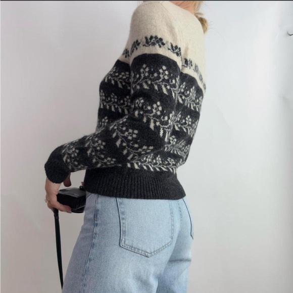 Ann Taylor black and cream floral patterned sweater V-neck Retro Chic vintage - Picture 2 of 6